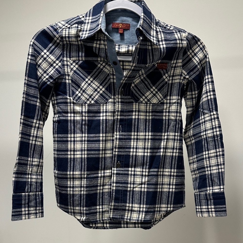 For all mankind Boy’s Plaid Kids Shirt - Blue and White